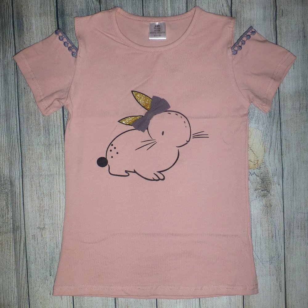 Easter Bunny Rabbit Girls Pink Short Sleeve Shirt